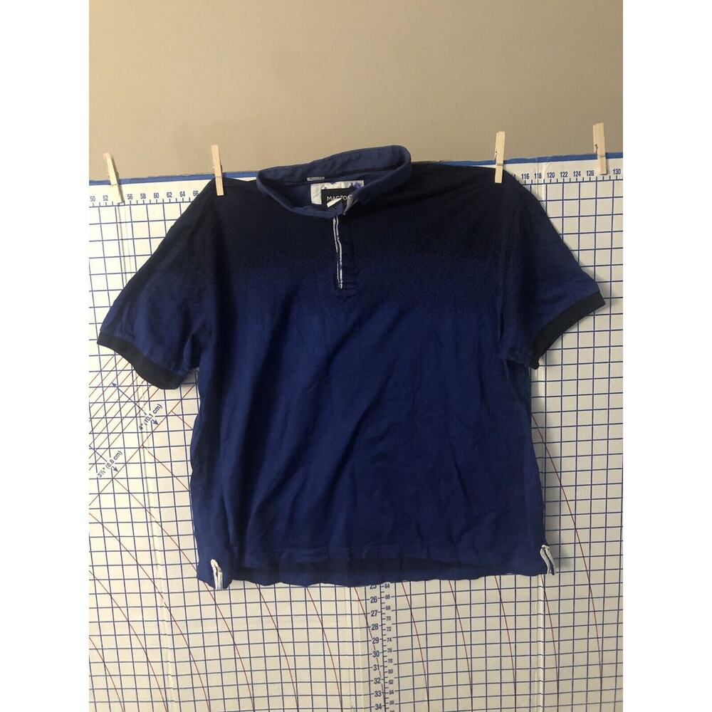 Maceoo Polo Shirt Mens Size 3XL Blue Geometric Button Down Short Sleeve Cotton